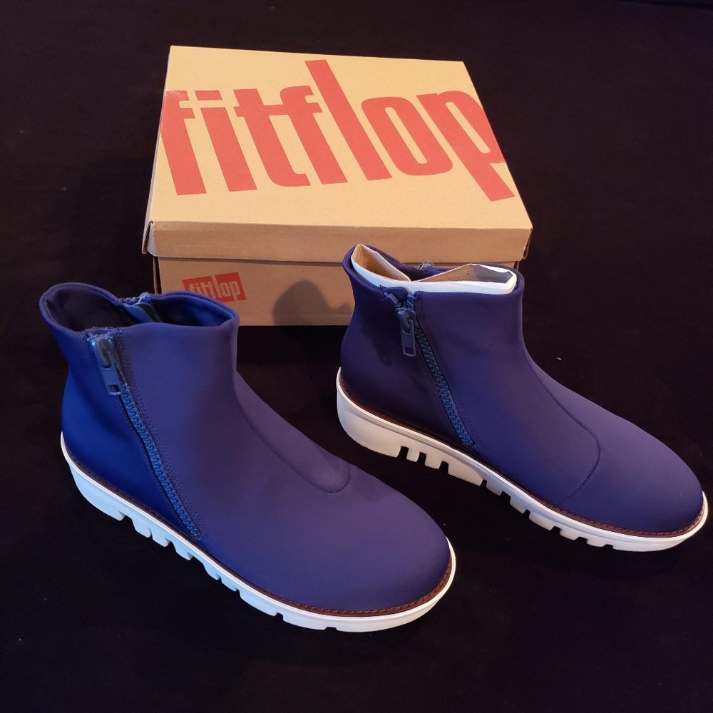 NWT Fitflop Chunky Zip Ankle Platform Sneaker Boot Aurora Blue 10